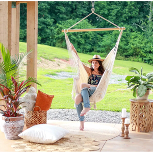 Boho Crochet Chaise <span class=keywords><strong>Hamac</strong></span> Balançoire Chaises Suspendues pour Jardin Intérieur et Extérieur Barre de <span class=keywords><strong>Support</strong></span> en <span class=keywords><strong>Bois</strong></span> 330LBS - Product Image 6