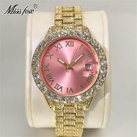 Montre-bracelet pour femme avec cristaux CZ, chiffres romains, cadran soleil, lunette en cristal, bracelet, date Cyclops, multi-options, style habillé