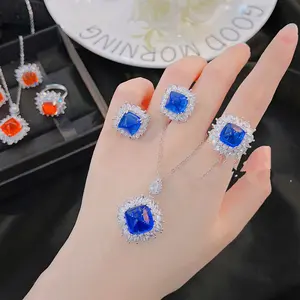 New Simple Fashion Multicolor Sugar Tower Crystal Jewelry Sets For Women Luxury Cute Pendant Necklaces Earrings Rings