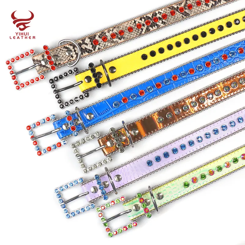 Hot Sale Padded Leather Dog Collar Round Puppy Collar Designer Bling Bling Diamond PU Leather Rhinestone Dog Collar