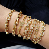 BC1283 nuove donne popolari 18K placcato oro diamante CZ Micro pavimentato cordolo cubano graffetta bracciali a catena a maglie