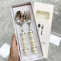 Ensemble de couverts en acier inoxydable, couteau à steak, fourchette à dessert, cuillère, manche en céramique perlée, pour la maison, le restaurant, l'hôtel