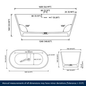 Bañera moderna independiente Maydon, diseño ovalado de superficie sólida con piedra artificial elegante para Baño - Product Image 6