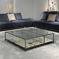 Mesa de Centro Neoclásica para Villa con Patas de Acero Inoxidable, Mesa de Café con Chapa de Ébano para Sala de Estar