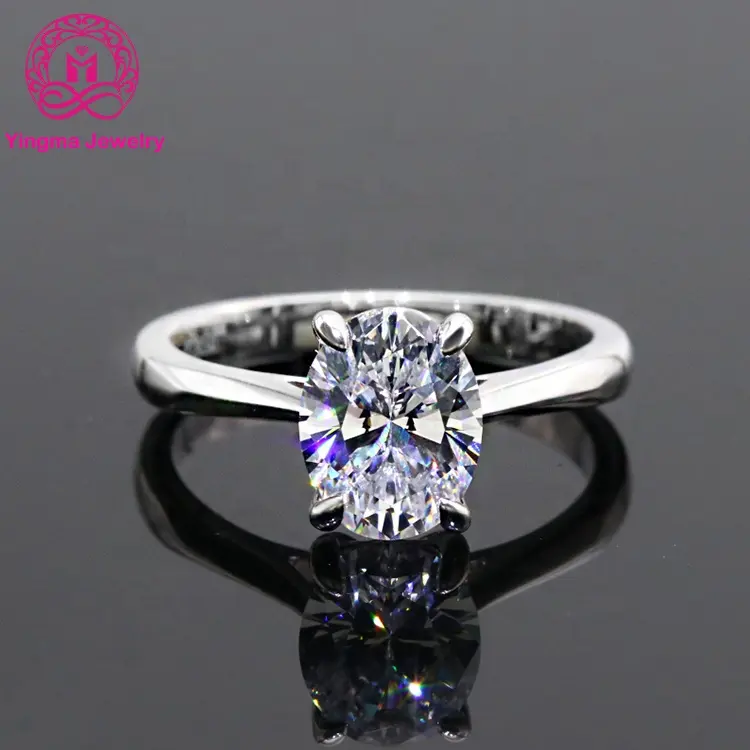 Trendy 7x9mm 2 carat moissanite ring white gold filled jewelry 925 sterling sliver moissanite oval ring for wedding engagement