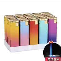 Briquet sans flamme coupe-vent à finition mate dégradée, rechargeable au butane, flamme bleue droite, briquet portable