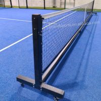 Poteau de filet de pickleball portable en acier galvanisé à 3 sections avec roulettes pivotantes, certifié CE, pour l'entraînement et le jeu