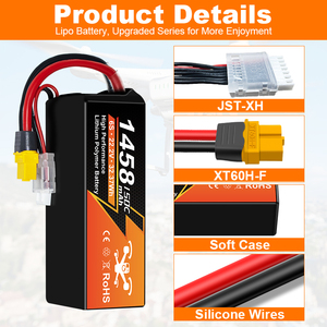 โดรนใช้แบตเตอรี่ลิเธียมโพลิเมอร์ความหนาแน่นสูง7.4V 1458mAh 2S1P มีประสิทธิภาพ - Product Image 6