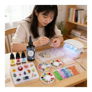 TOYSRUNNER Crystal Clear Silicone Jewelry DIY Play Kit Hard UV Resin LED <b>Lamp</b> Silicone Molds <b>Glitter</b> Foil Flowers Pendants - Product Image 3