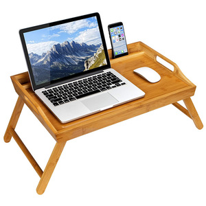 <b>Folding</b> Bamboo Tray <b>Table</b> 55.4x34.3x25cm Trestle Base Minimalist Design For <b>Outdoor</b> Breakfast Work Laptop Use - Product Image 5