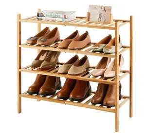 4-Tier Bamboo Amazing Shoe Rack Foldable Shoe Organizer Stackable for Hallway Closet