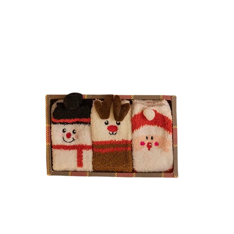 新しい冬の製品クリスマスの箱入りノベルティ、面白くてかわいい女性の厚手の暖かさ防止コーラルフリースクリスマスソックス