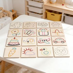 กระดานไม้ร้อยเชือกสำหรับเด็ก งานฝีมือ ของเล่นเย็บผ้า ขนาด 28x17x6.5 ซม. ชุดอุปกรณ์การศึกษาสำหรับเด็กอายุ 4-6 ปี - Product Image 4