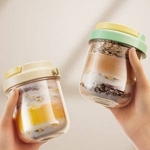 430Ml Glazen Ontbijtbeker Met Handvat Lekvrij Deksel & Stalen Lepel Draagbare Haver/Schudpot Voor Kamperen - Product Image 4
