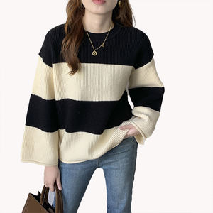 Nouveauté Pull décontracté à rayures douces Logo personnalisable Col rond Manches longues Pull pour femmes Tricot haut de gamme ample - Product Image 2