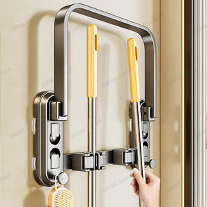 Support de rangement mural rectangulaire Bluevine à ventouse pour salle de bain, support durable pour balai et serpillière, idéal pour cuisine et salle de bain - Product Image 1