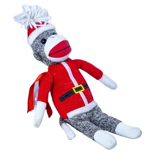 ตุ๊กตาลิงยัดไส้รูปสัตว์สีแดงหมวกและปากสีแดงขนาดใหญ่พวงกุญแจตุ๊กตาลิงของเล่น