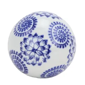 RYPU23-D8 chinesische handgemachte blaue und weiße Lotus blatt Design Porzellan Weihnachten hängende Kugel Keramik schwimmende Kugel