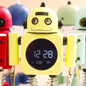 Venta al por mayor reloj de alarma 2pcs chica-Reloj despertador de Metal con pantalla Digital para niños y niñas, reloj despertador de Robot con pantalla Digital