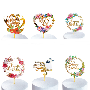 <span class=keywords><strong>Mr</strong></span> & <span class=keywords><strong>Mrs</strong></span> Feliz cumpleaños/día de la madre flor corona acrílico pastel Topper Cupcake Toppers para cumpleaños boda aniversario fiesta Decoración - Product Image 1