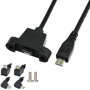 Câble d'extension de charge de données Micro USB mâle vers femelle à montage sur panneau avec vis de verrouillage, gaine en PVC et blindage tressé pour appareil photo et ordinateur - Product Image 1