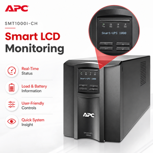 Alimentation sans interruption (ASI) intelligente Schneider <span class=keywords><strong>APC</strong></span> SMT1000I-CH, interactive en ligne, 1000 VA, 700 W, tour, Smart-UPS SMT - Product Image 3