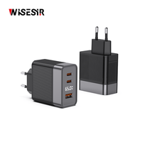 Chargeur rapide USB-C PD GaN 65W WISESIR avec protection OTP, QC3.0, 2 ports Type-C, adaptateur secteur mural compact