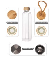 Botol Air IKOO Kaca Borosilikat 750ml Anti Bocor Bebas BPA dengan Tutup Bambu Kedap Udara Aman untuk Microwave & Mesin Cuci Piring Portabel