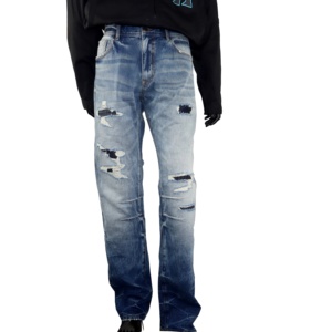 Autunno riparato strappato denim elasticizzato geometrico a gamba <span class=keywords><strong>jens</strong></span> pant for man - Product Image 1