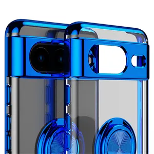 Luxury Electroplating Soft TPU Transparent Clear Mobile Phone Case with Ring Holder For Google Pixel 8 Pro 7A 6A 5A 4G