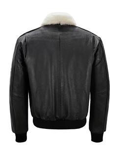 Veste pour homme en cuir véritable noir moulé sur mesure avec garniture en fourrure blanche, finition durable, fermeture éclair YKK, marque privée OEM/ODM - Product Image 4