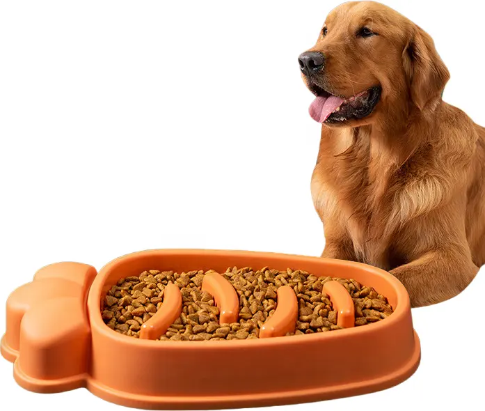Toptan havuç şeklinde yavaş besleyici köpek kase özel plastik köpekler ve sürüngenler için Anti-Gulping kase stoklanan özelliği