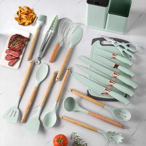 Ensemble d'ustensiles de cuisine, nouveau style, 19 pièces, ustensiles de cuisine noirs, verts, roses, gris, ustensiles de cuisine en silicone - Product Image 4