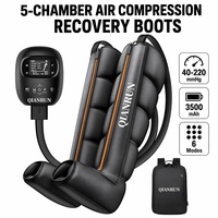 Bottes de récupération à compression d'air à 5 chambres OEM, logo personnalisé, masseur de jambes sans fil, 6 modes, 8 niveaux, enveloppement complet des jambes pour la salle de sport et le bureau