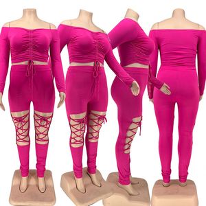 Женский однотонный комплект из двух предметов со шнуровкой и L-5Xl - Product Image 2