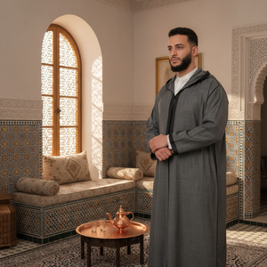 Elegant Lightweight <b>Men's</b> Moroccan <b>Thobe</b> Regular Fit Solid Floor Length Long Sleeve Vintage Spring Formal Traditional Muslim - Product Image 3