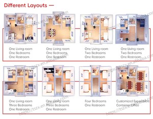 折りたたみ式コンテナハウス3ベッドルームプレハブモバイル小型ホーム20ft 40ft高級プレハブ拡張可能コンテナハウス - Product Image 5