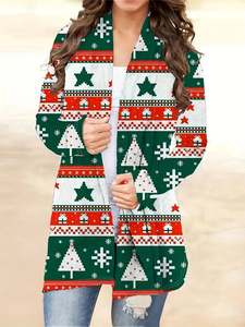 Femmes <span class=keywords><strong>moche</strong></span> noël Cardigan décontracté à manches longues flocons de neige imprimé ouvert devant hauts vacances manteaux pull cadeaux pour noël - Product Image 3