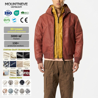 Veste en cuir véritable à capuche, style vintage, couleur rouge brique, avec logo OEM personnalisé, effet vieilli, fermeture éclair intégrale, veste bomber pour homme en cuir véritable