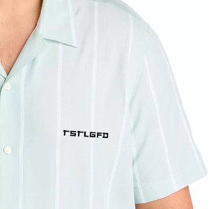 Camisa de Manga Corta a Rayas para Hombre, Estilo Playero, Ligera, Transpirable, de Algodón y Lino, Certificación GOTS, Logotipo Personalizado, Marca Privada - Product Image 4