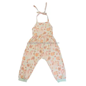 New Arrivals Infant Baby Tie Up Halter Jumpsuit Floral Cartoon Print Toddler Girls Sleeveless Romper