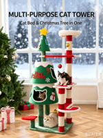 Arbre à chat de Noël en sisal résistant aux griffures, stable, avec maisonnette intégrée, multifonctionnel, pour le jeu et le griffage des chats