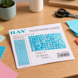 Ilan Adesivi Brillanti 8mm Blu con Strass Lucidi, Confezione Grande da 220 Pezzi - Product Image 3