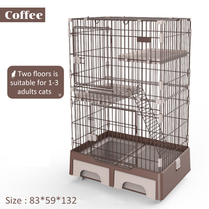 Vente en gros : Grande cage pour animaux domestiques en fil d'acier inoxydable, 3 niveaux, avec roues universelles amovibles, bac à litière et rangement - Product Image 4