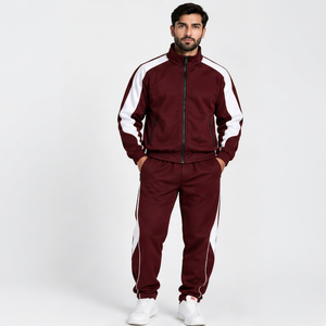 Chándal Deportivo para Hombre INDEX Color Granate con Cierre Completo y Rayas Blancas, Corte Regular, para Otoño, 100% Poliéster - Product Image 1