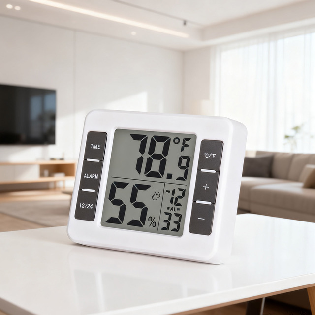 Digital Large LCD Display Indoor Thermometer Hygrometer with Temperature and Humidity Alarm Clock Household Home Office Kitchen