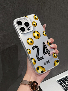 Étui personnalisable <span class=keywords><strong>avec</strong></span> nom et numéro, motif football doré, <span class=keywords><strong>coque</strong></span> antichoc réfléchissante argentée compatible <span class=keywords><strong>avec</strong></span> 17/16/15/14/13 Pro Max - Product Image 4