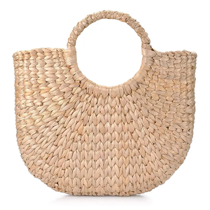 Sacs à main naturels de plage en jacinthe d'eau tissés à la main Grands sacs de paille de haute qualité à bas <span class=keywords><strong>prix</strong></span> d'usine - Product Image 5