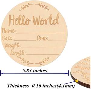 Bonjour monde nouveau-né signe rond en bois jalon bébé pépinière nom signes de naissance pour les annonces de l'hôpital et de la <span class=keywords><strong>grossesse</strong></span> - Product Image 3