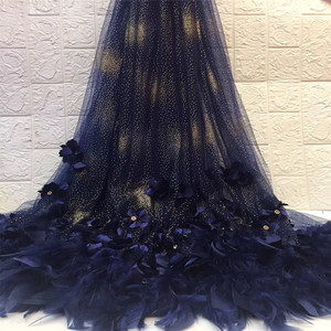 DELACE ชุดกระโปรงผ้าลูกไม้ลายขนนก3d,เสื้อผ้าหรูหราลายดอกไม้สำหรับสุภาพสตรี - Product Image 3